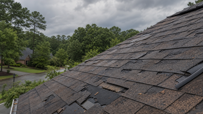 Storm damage to residential roof shingles in Atlanta, GA